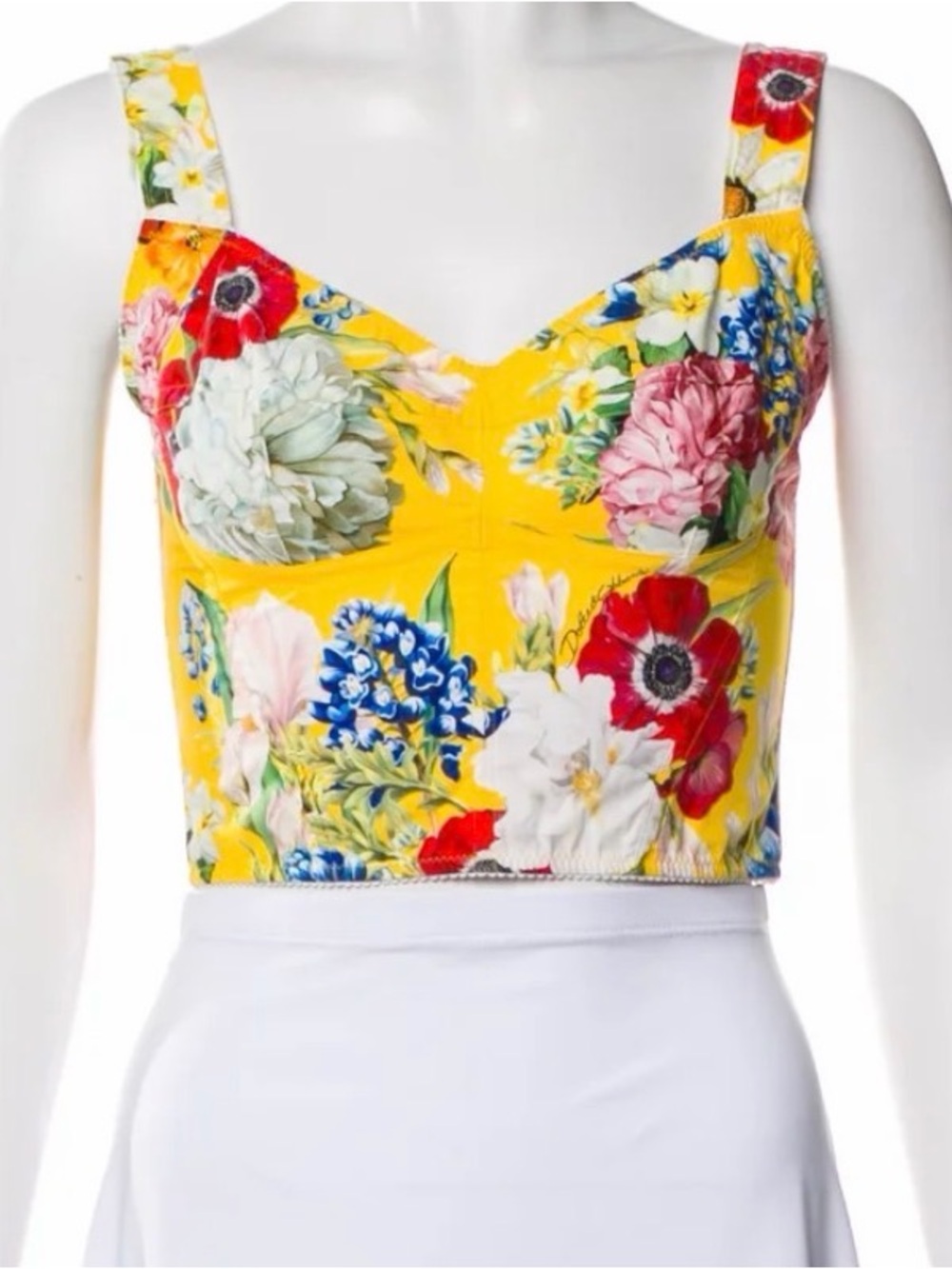 Dolce & Gabbana Floral Print V-Neck Crop Top